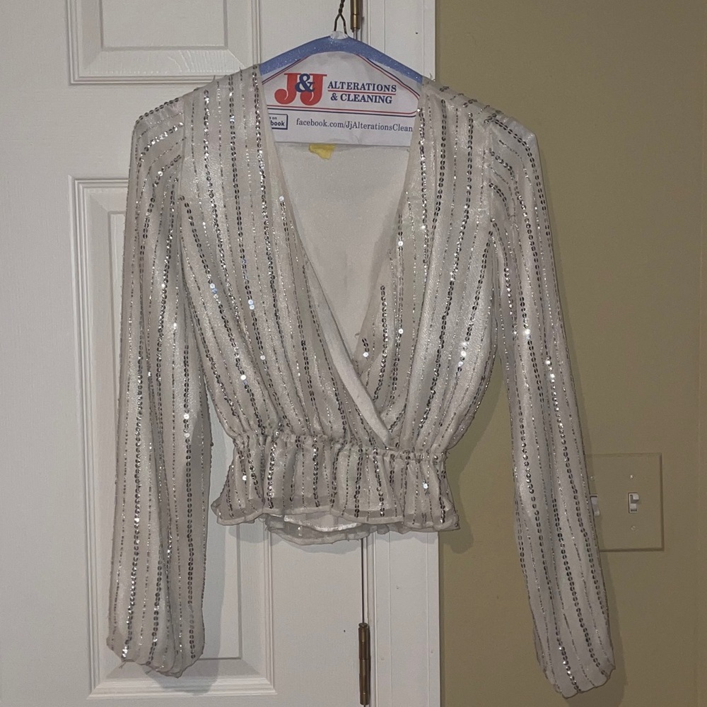 White & silver sequin Show Me your Mumu top